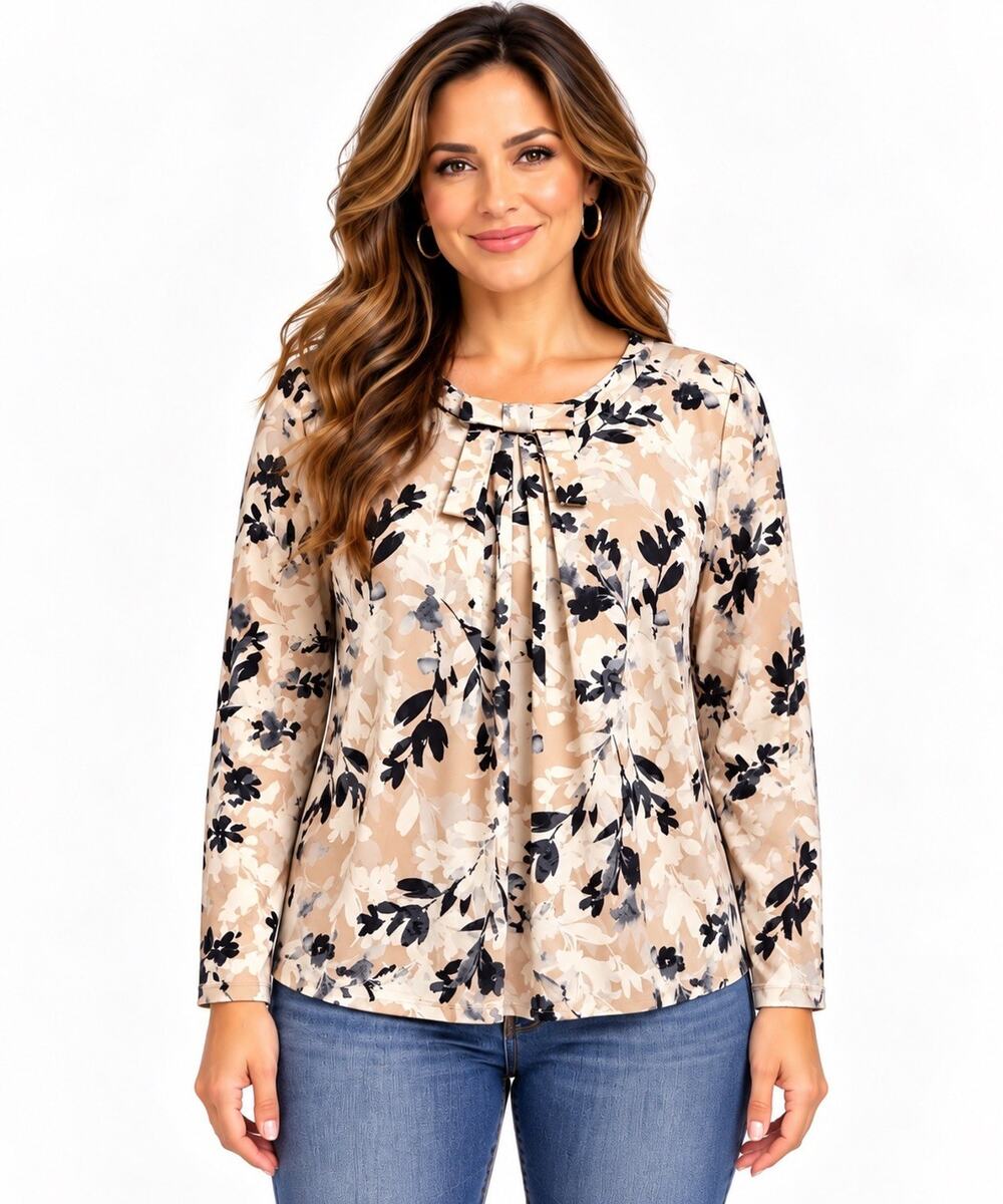 Karl Lagerfeld Womens Floral Bow Accent Lightweight Woven 3/4 Sleeve Blouse